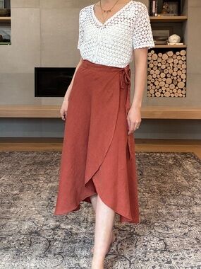 Wilfred 100% linen eleta terracotta Rust Wrap Midi Skirt xs-small